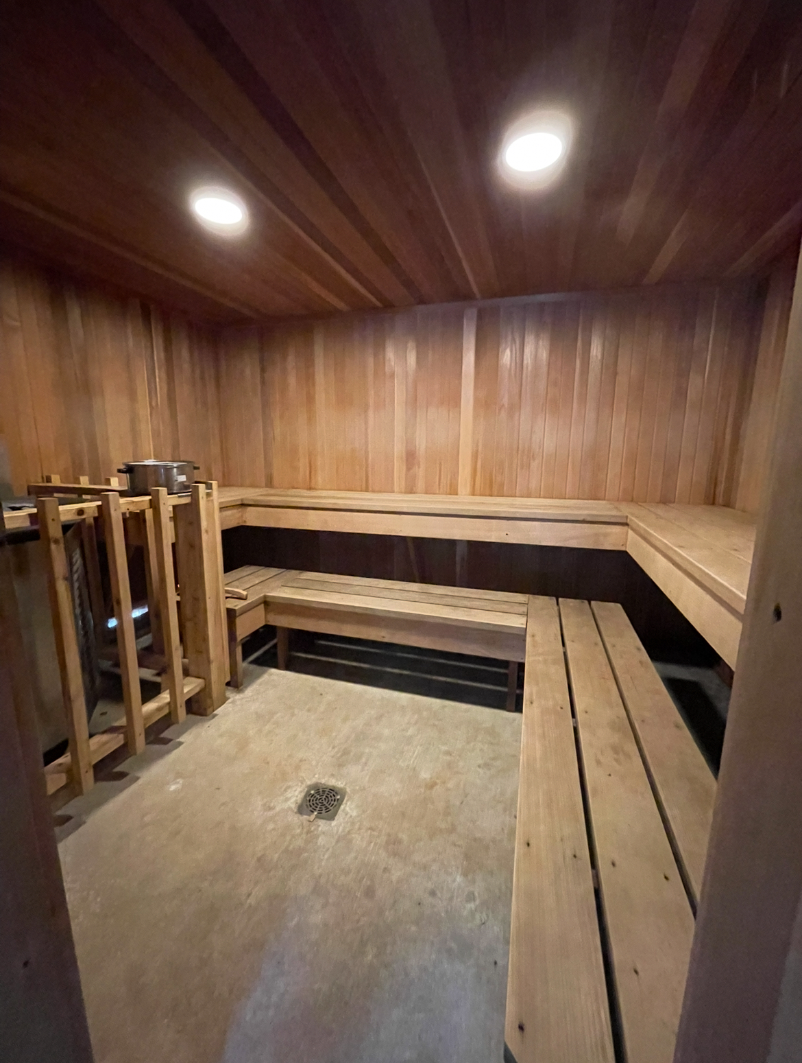 Cedar lined Finnish sauna at Farmer and Flame cannabis friendly retreat in Humboldt County