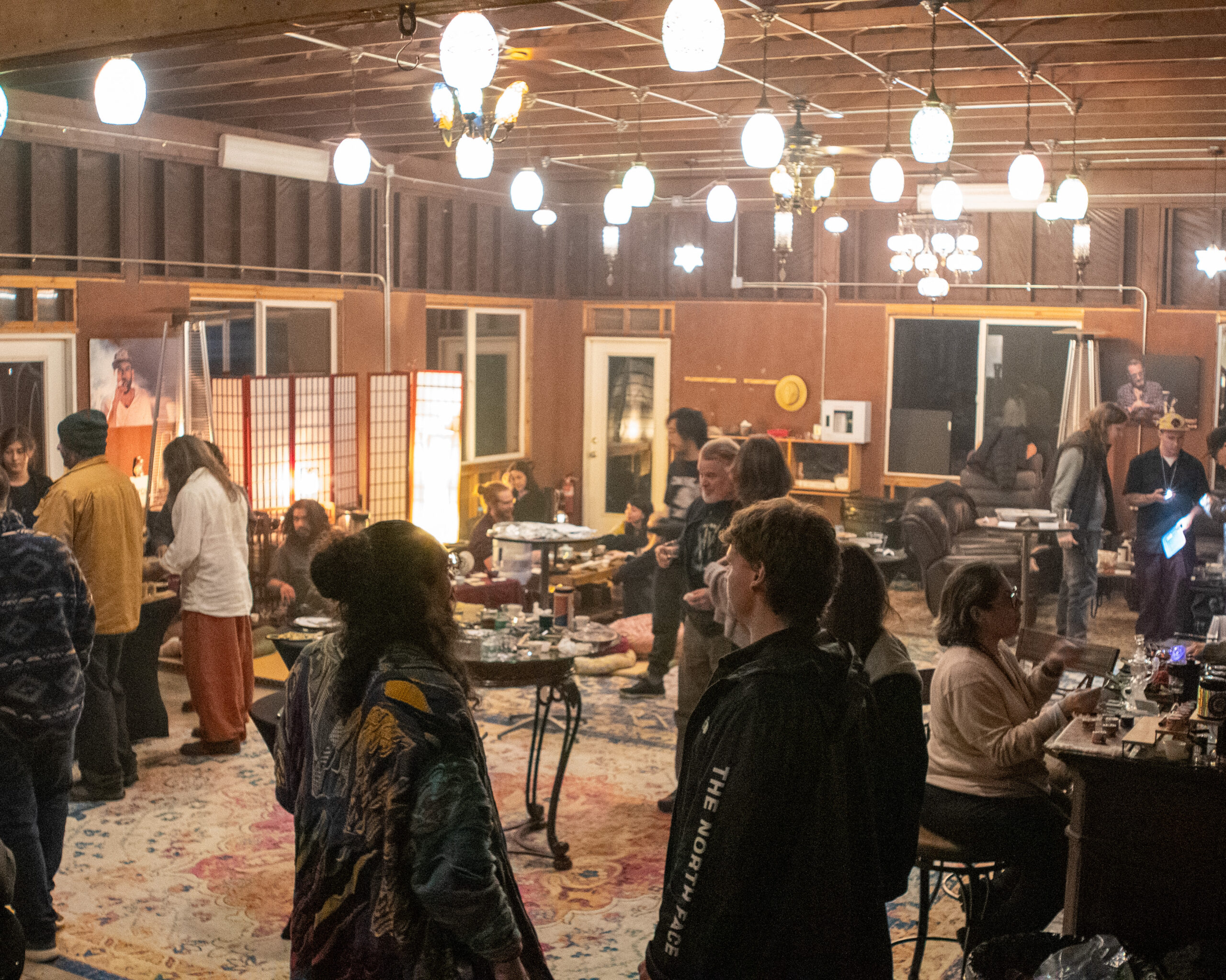 Guests gathering in the Dojo communal space at Farmer and Flame cannabis retreat in the Emerald Triangle
